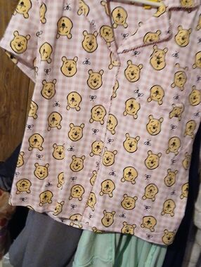 Disney Pink Short-Sleeve Pajama Top with Yellow Winnie the Pooh Faces